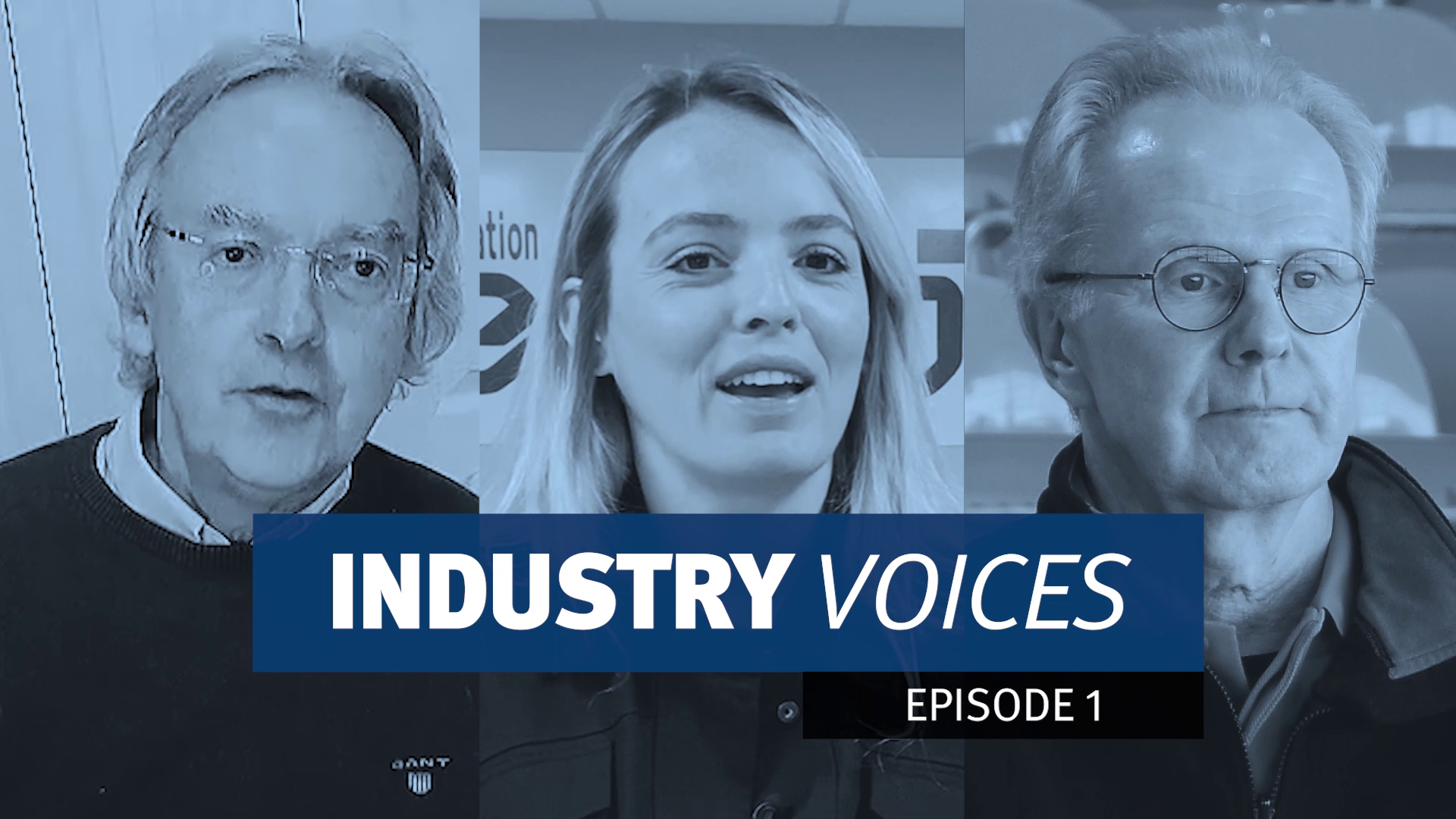 A collage photo of a man and a woman with a text that says Industry voices Episode 1.