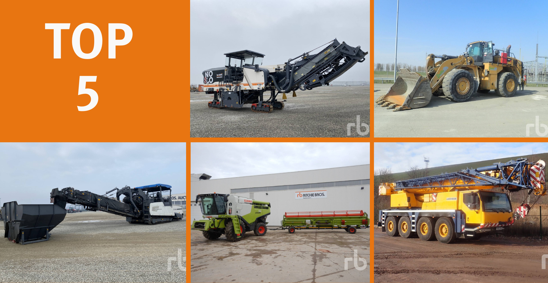 A portrait photo of the five heavy equipment, where the text says Top 5