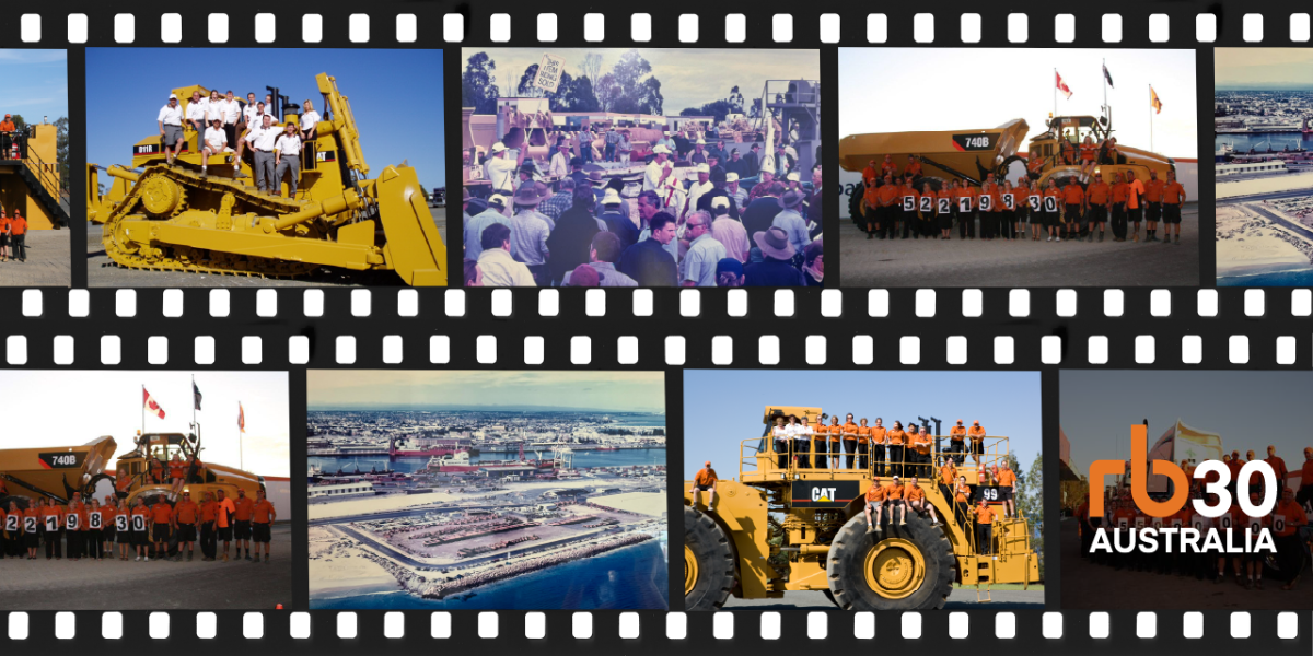 A collage photo of men standing and sitting on different types of heavy equipment.