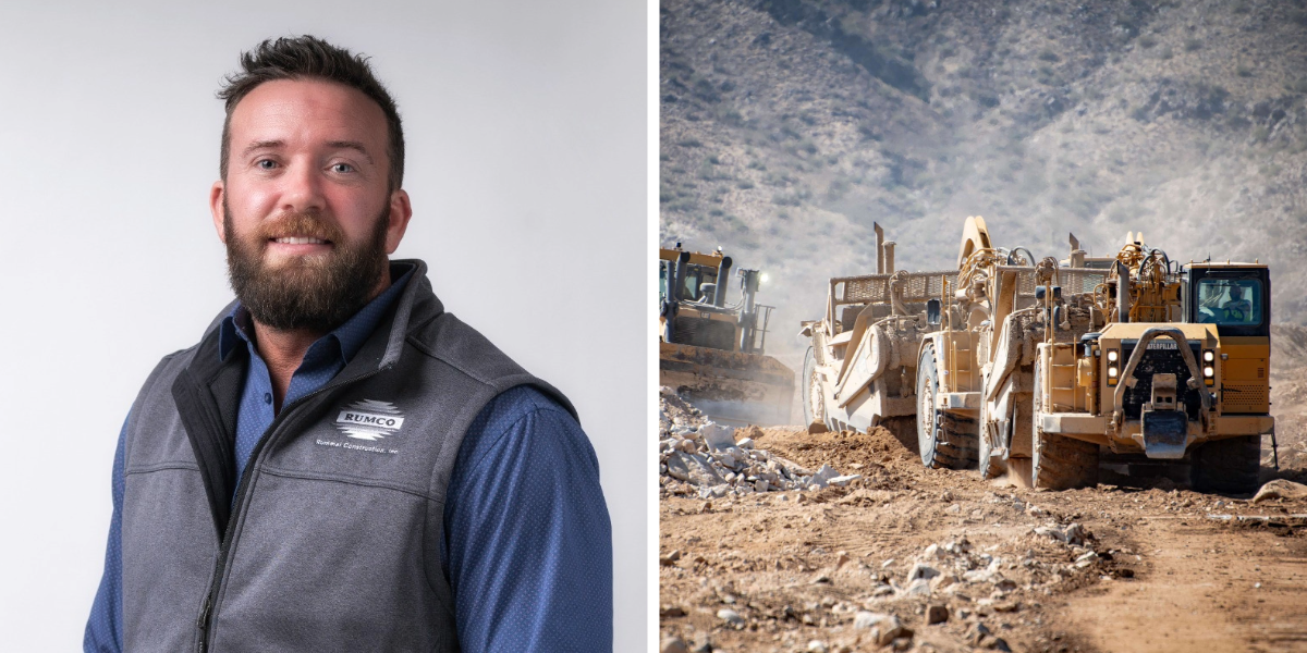 A photo of Chase Hamilton on the left, and heavy construction equipment on the right