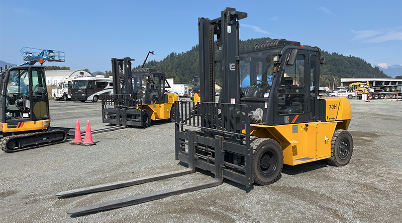 A counterbalance forklift parked side by side.