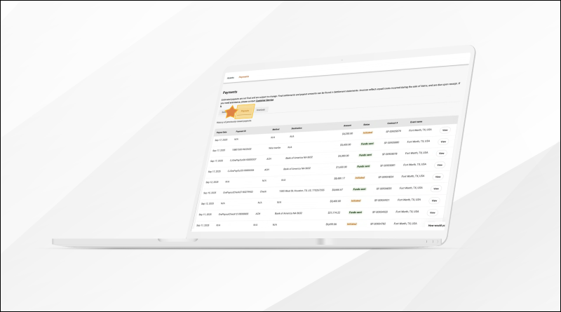 A laptop shows payout features.