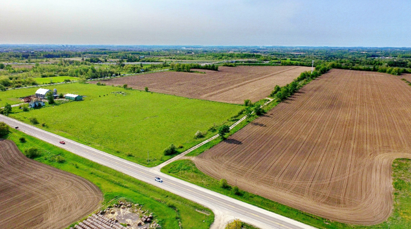 A aerial view of the farmland.