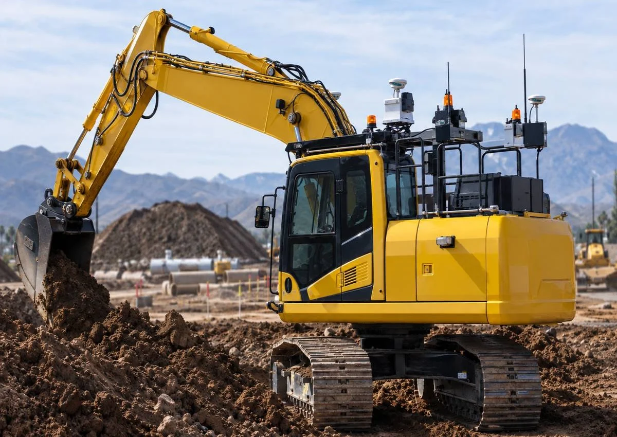 Autonomous excavator working on a construction site